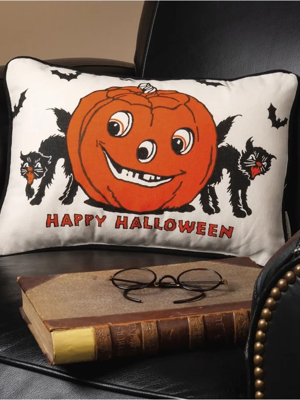 PRIMITIVES BY KATHY NWT happy Halloween retro pumpkin black cat pillow
